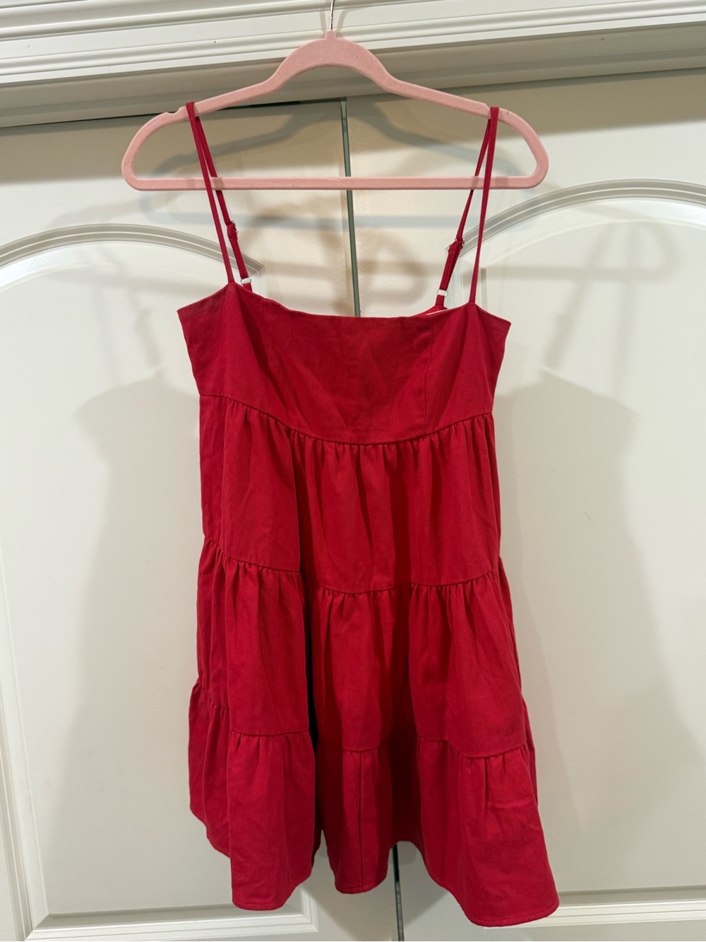 Red Tiered Spaghetti Strap Mini Dress corduroy